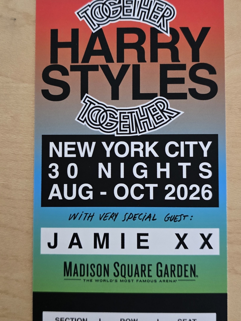 Harry Styles Night 14 Tour Ticket